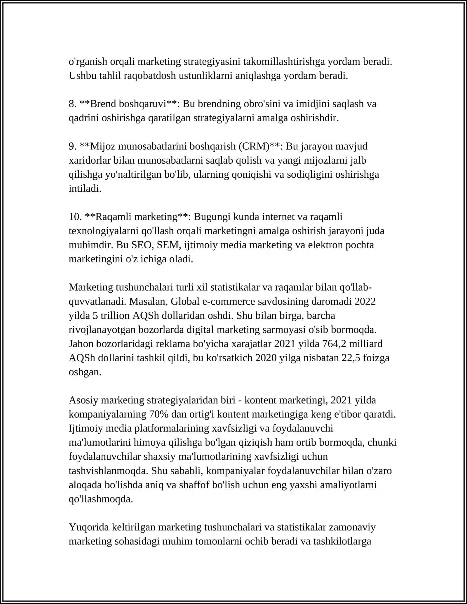 MARKETING TAMOILLARI, FUNKSIYALARI, VAZIFALARI VA TURLARI 4
