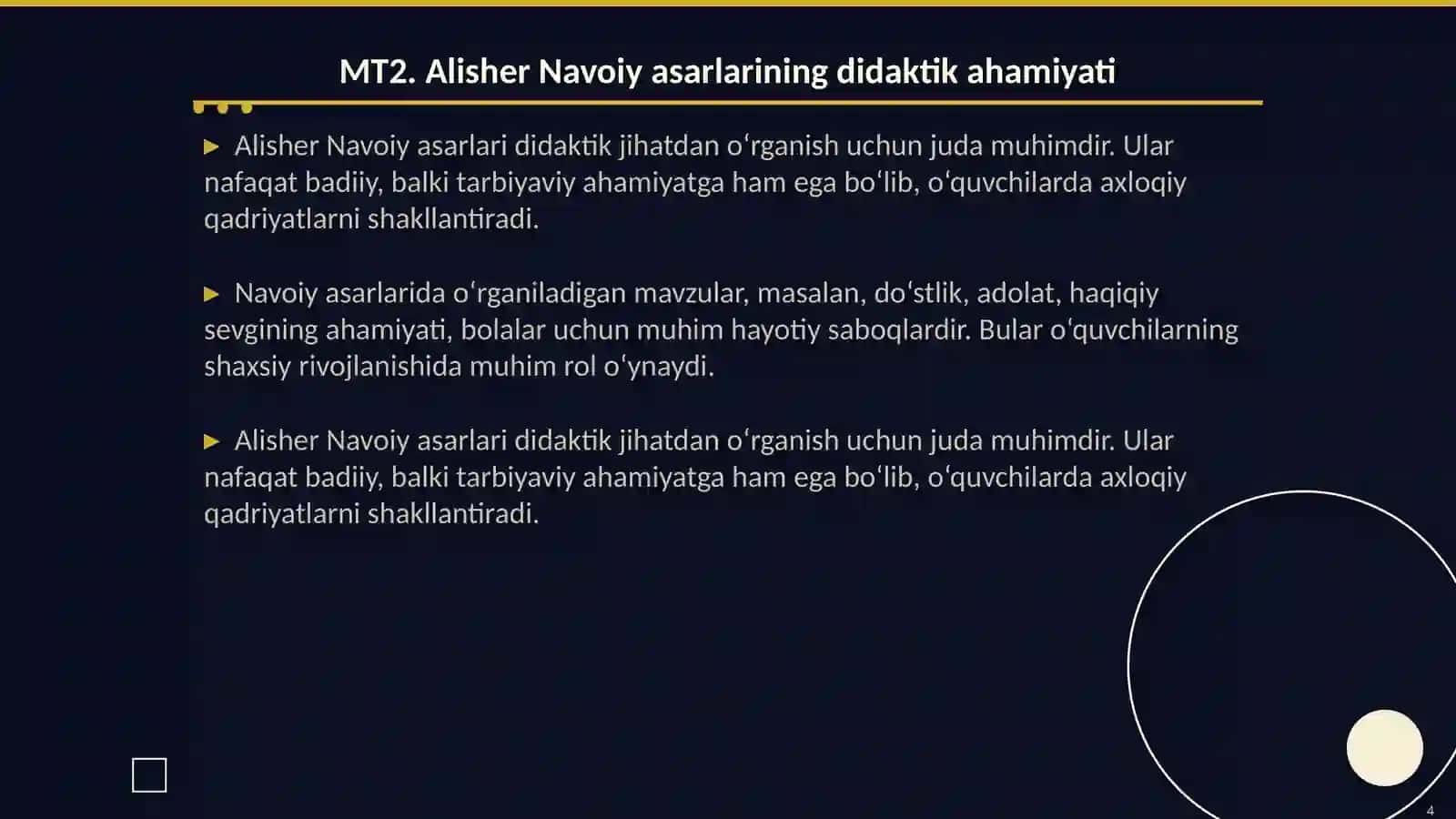 Boshlang‘ich ta’limda Alisher Navoiy asarlarini o‘qitish usullari fanining maqsad va vazifalari 4