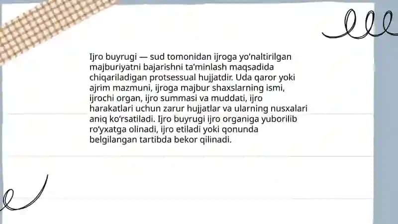 Sud hujjatlarini ijro etish bosqichida yuritiladigan protsessual hujjatlar 4