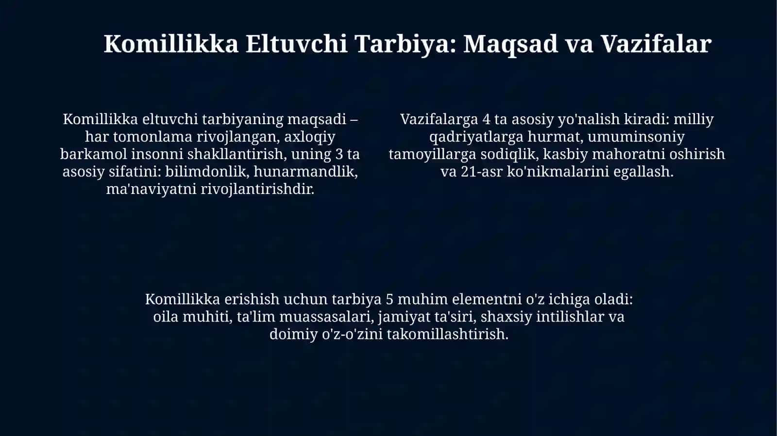 Tarbiya insonni komillikka eltuvchi ilm sifatida. tarbiya tushunchasi 4