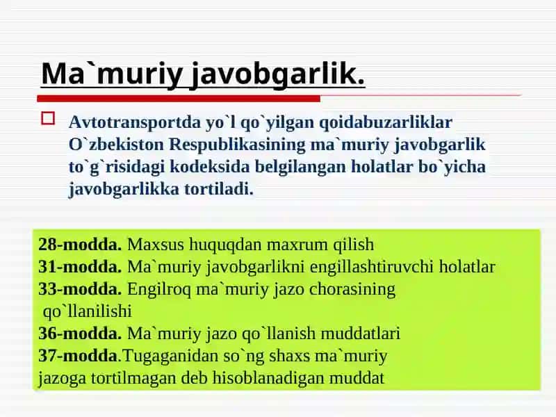Haydovchilarining javobgarliklari 4