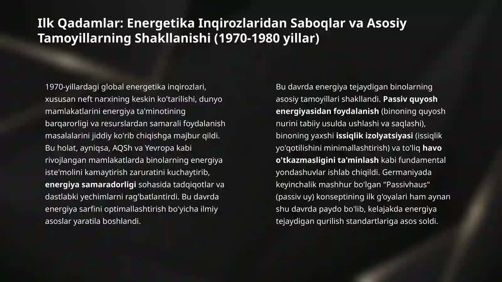 Chet elda energiya tejaydigan binilarning paydo bolishi va rivojlanishi tarixi 4