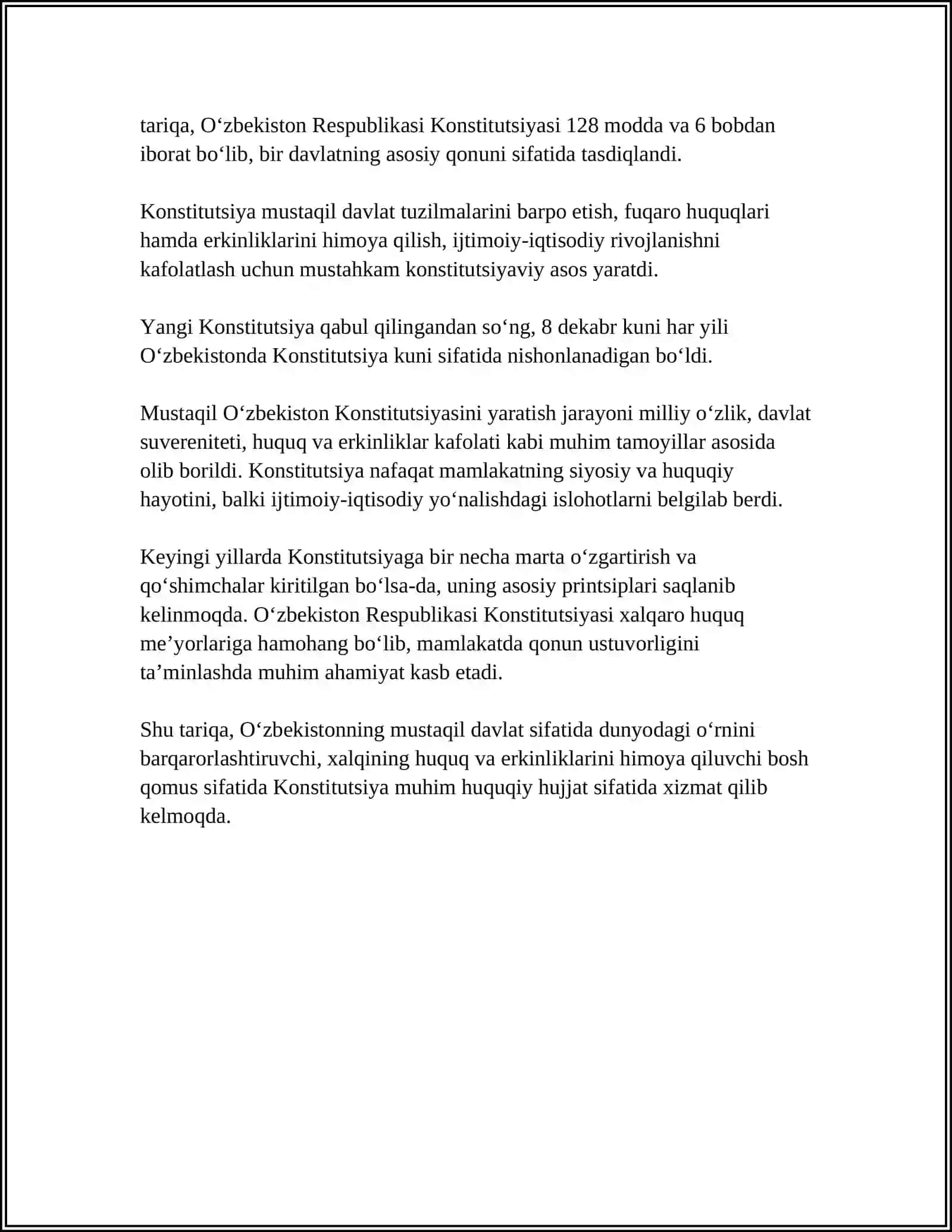 MUSTAQIL O'ZBEKISTON RESPUBLIKASI BIRINCHI KONSTITUSIYASI VA UNING O'ZIGA XOS JIHATLARI 4