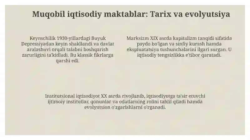 Klassik iqtisodiy maktabga muqobil g'oyalarning ahamyati 4