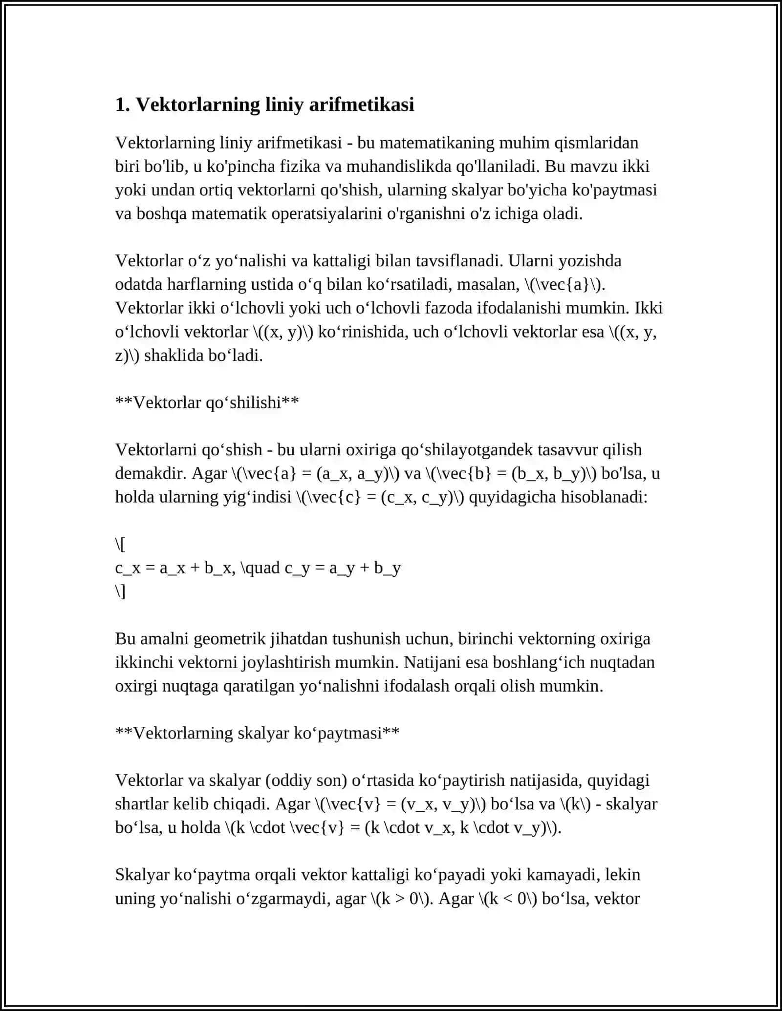 BUNYOD: VEKTÒR KÒPAYTMANING GEOMETRIK MASALALAR YECHISHGATADBIQLARI 4