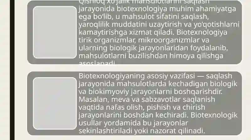 Qishloqxo'jalik mahsulotlarini saqlash va qayta ishlashda biotexnologiya usullari 4