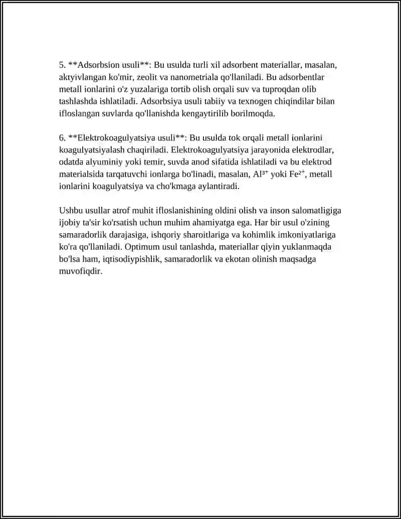 IFLOSLANGAN SUV VA TUPROQDAGI ION BOG`LANISHLI MODDALARDAN TOZALASH 4