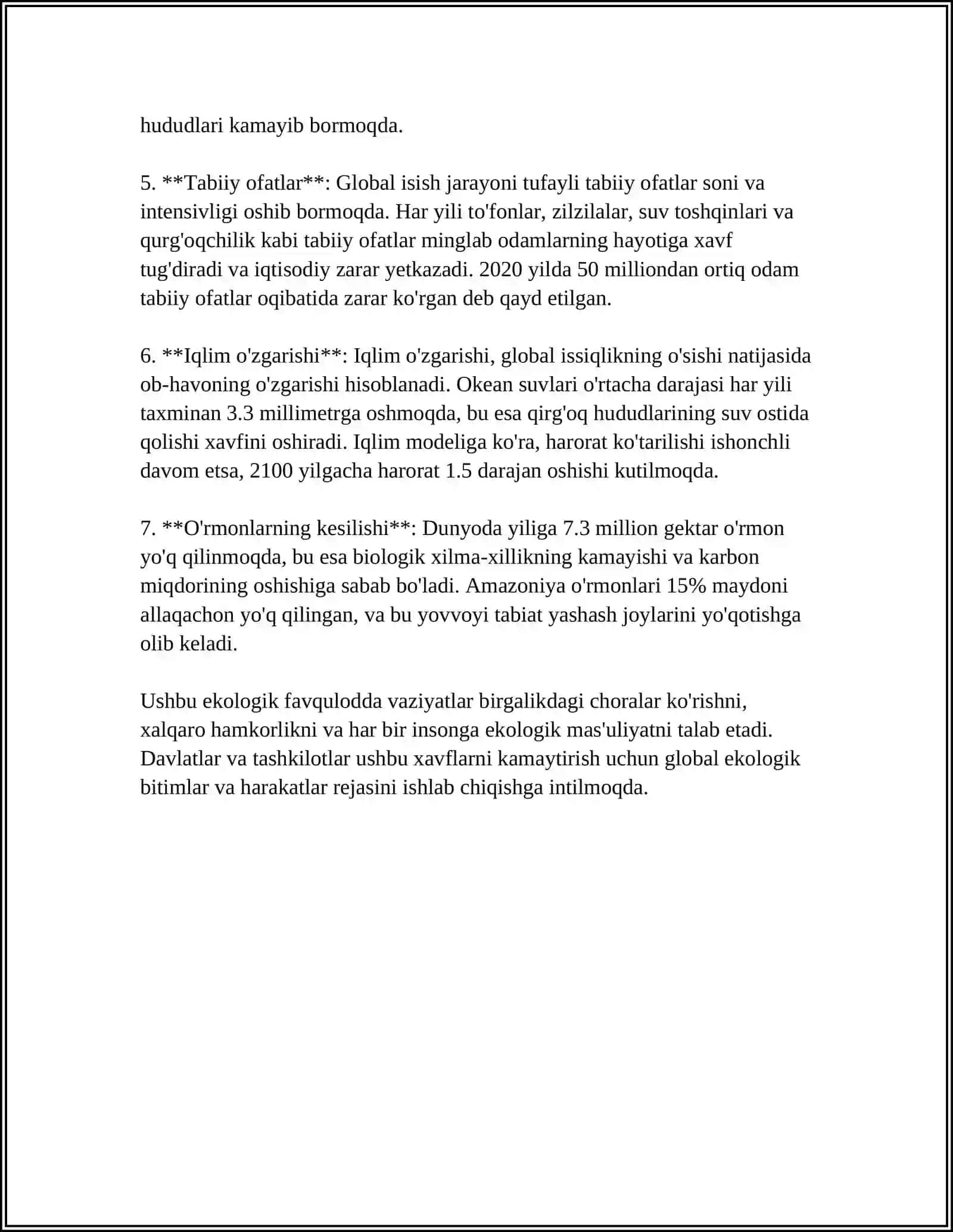 EKOLOGIK TUSDAGI FAVQULOTDA VAZIYATLAR SODIR BOLGANDA ZARARLANISH HOLATINI BAHOLASH 4