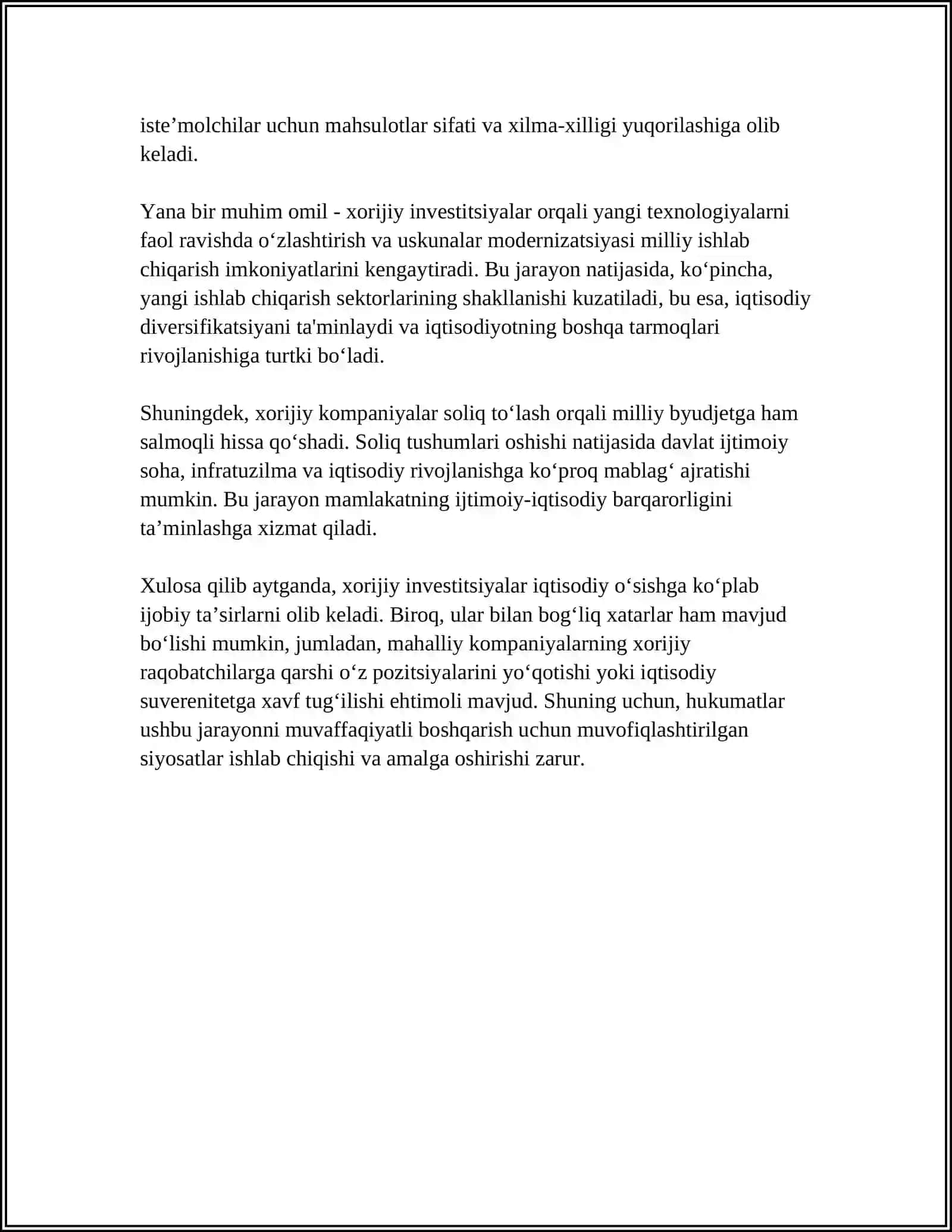 IQTISODIYOTNI RIVOJLANTIRISHDA XORIJIY INVESTITSIYALARNING ROLI 4