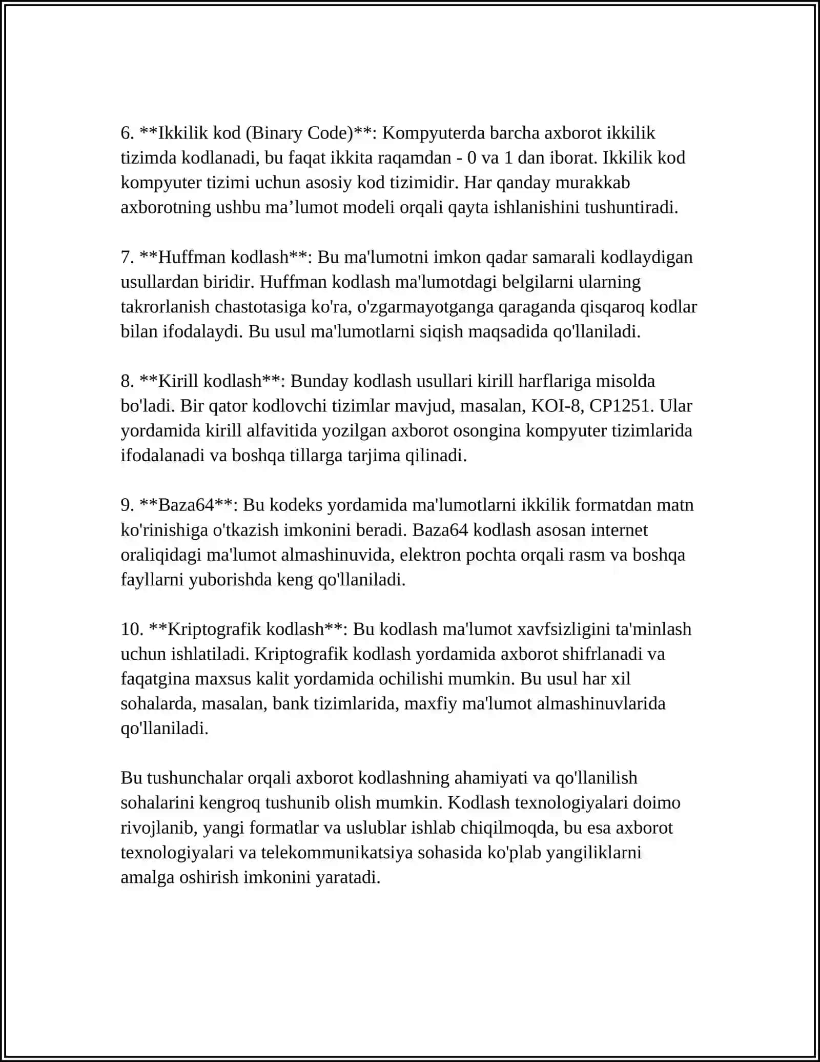MATNLI AXBOROTLARNI KODLASH USULLARI 4
