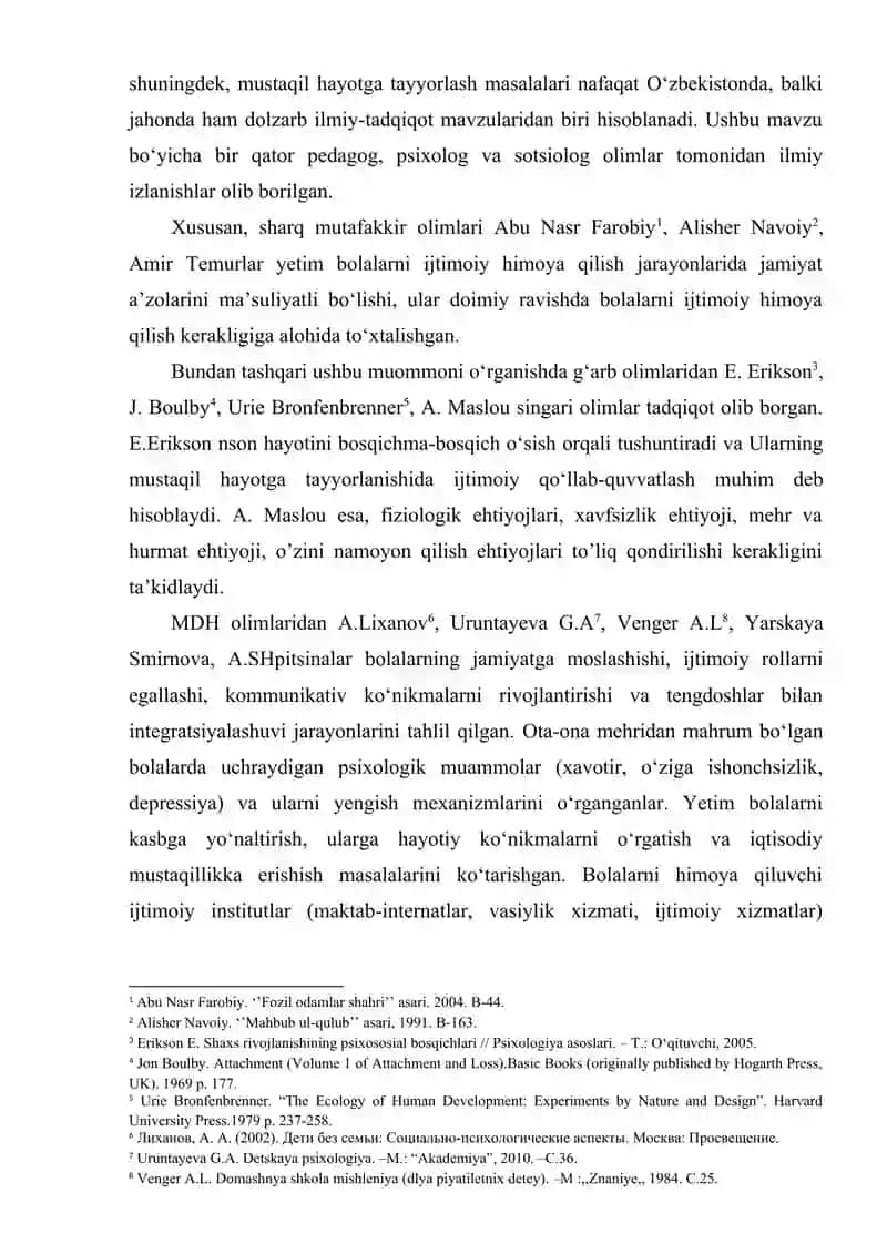 Ota-ona qaramog’isiz qolgan bolalarni mustaqil hayotga tayyorlashning muammo va istiqbollari 4