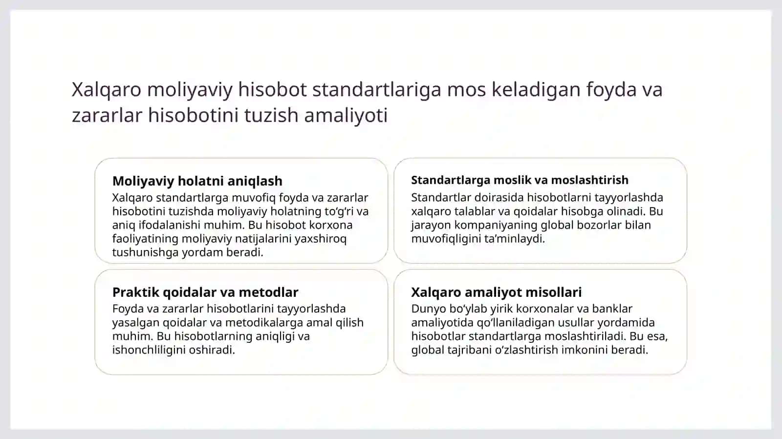 Xalqaro talablar bo’yicha foyda va zararlar to’g’risidagi hisobotni tuzish 4