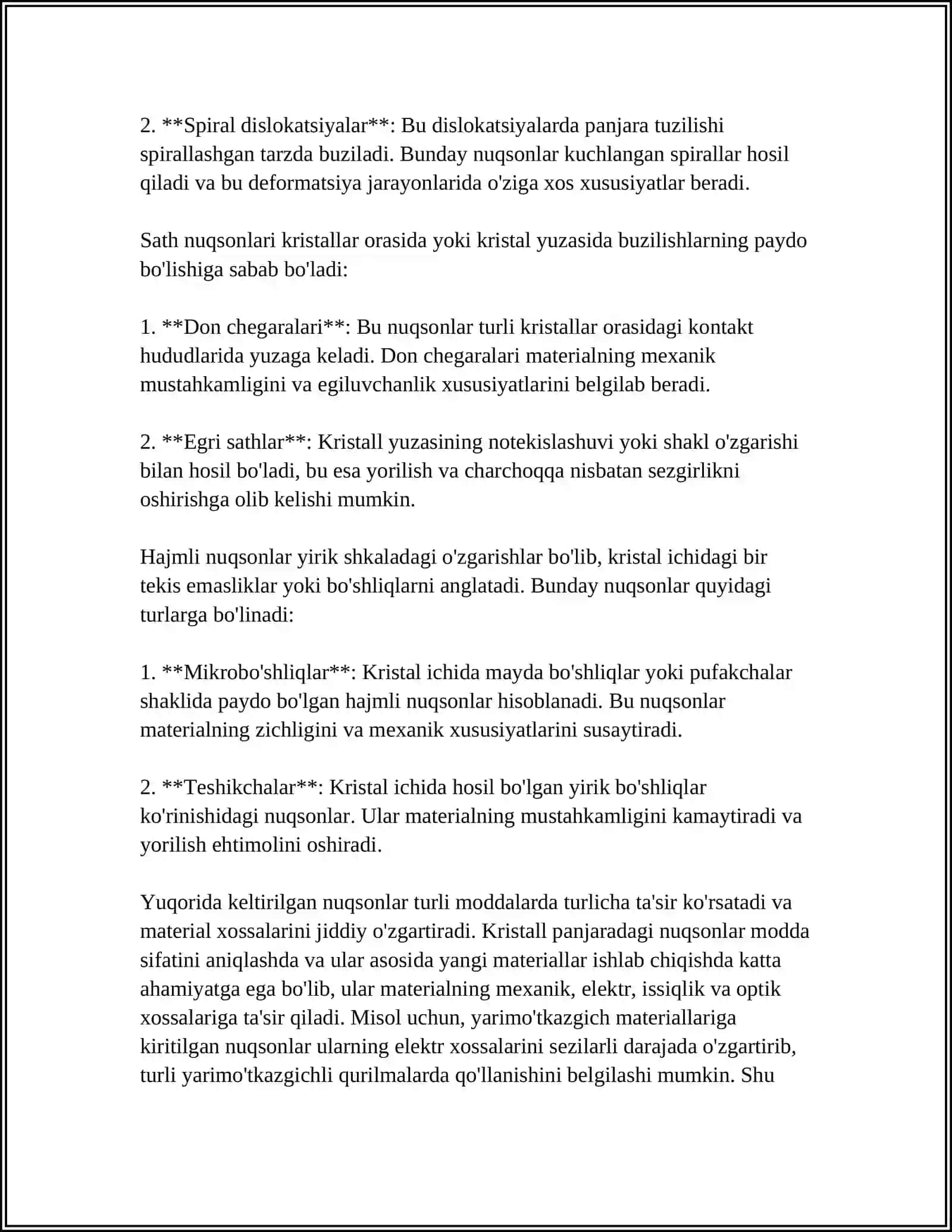 KRISTALL PANJARALARNING NUQSONLARI VA ULARNING MATERIALLARINING XOSSALARIGA TA'SIRI 4