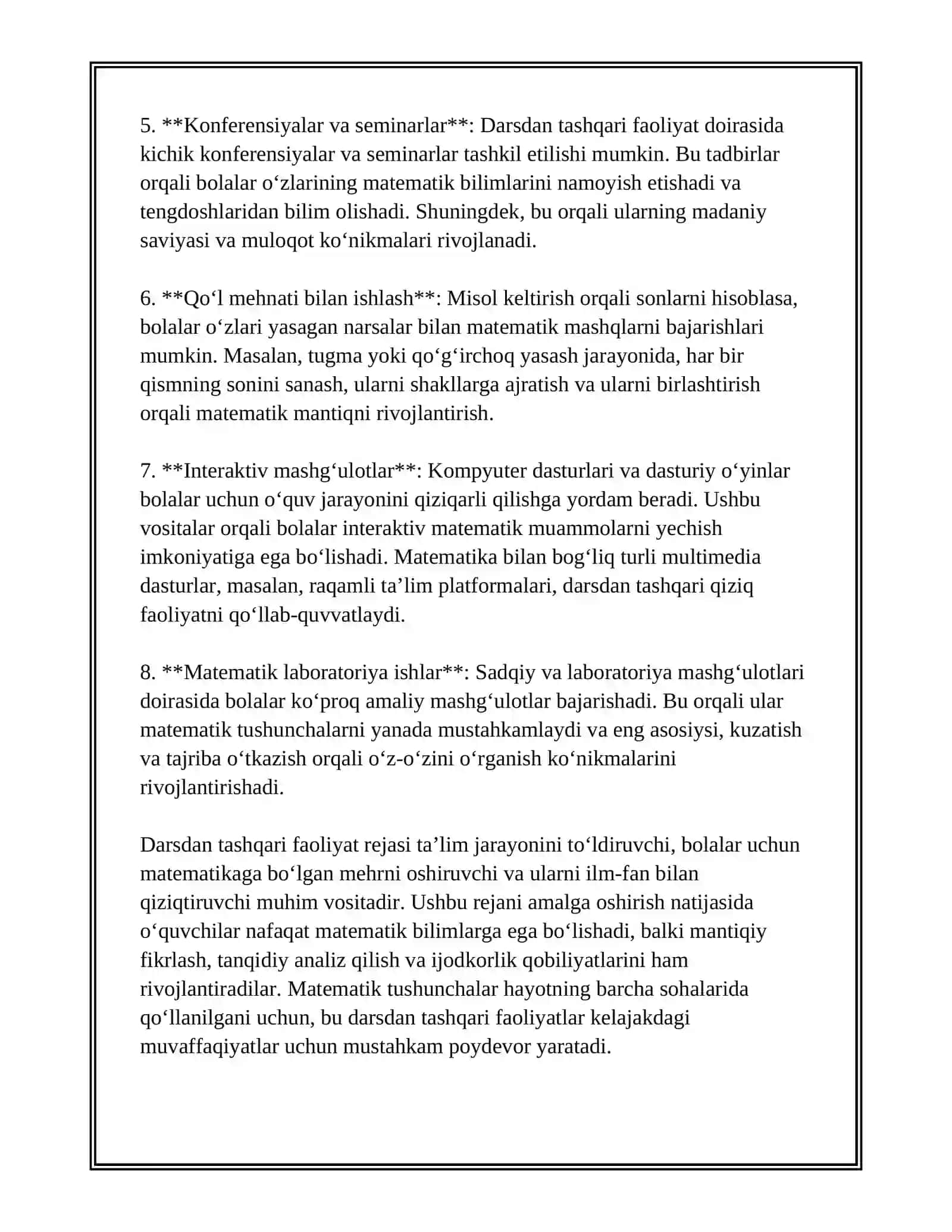 1-SINFDA MATEMATIKADAN SINFDAN TASHQARI ISHLARNI TASHKIL ETISH 4