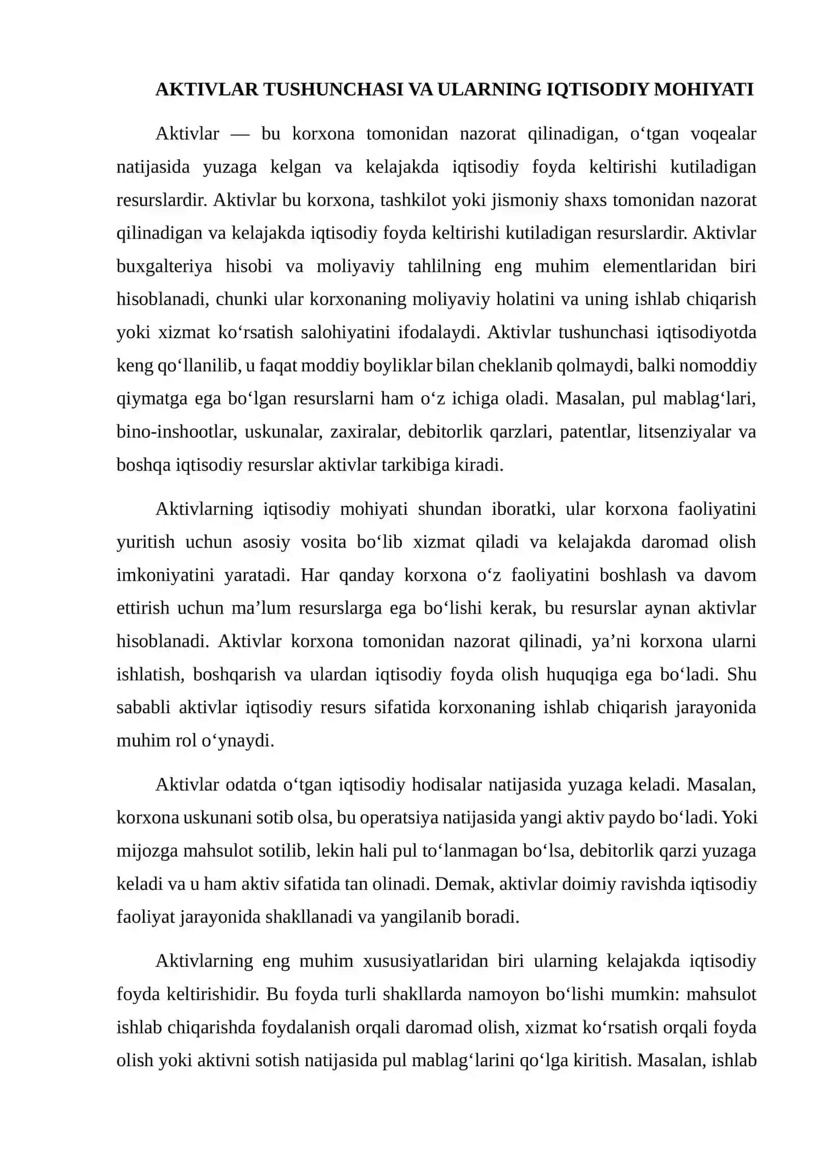 Aktivlarning moliyaviy hisobotda aks ettirilishi 4