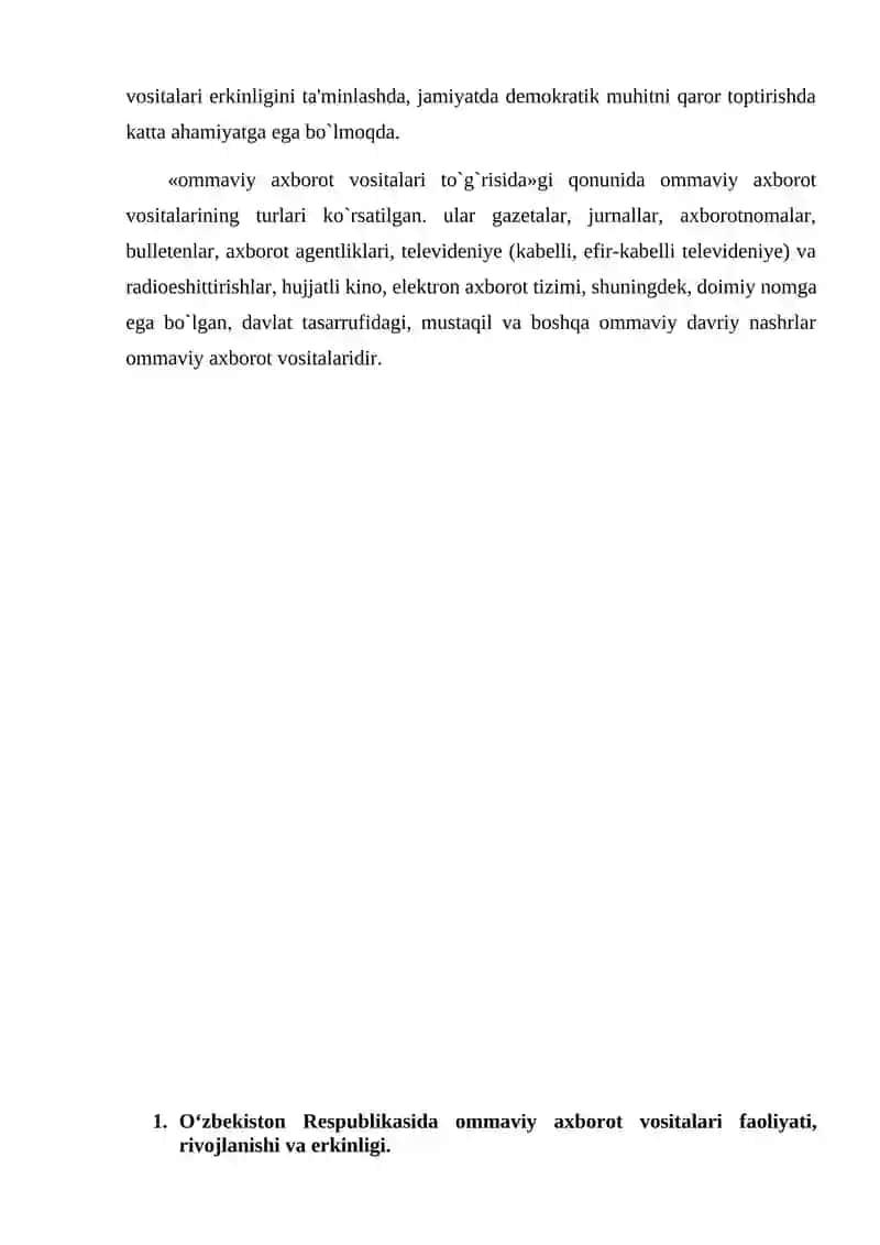 O'ZBEKISTON RESPUBLIKASIDA OMMAVIY AXBOROT VOSITALARINING FAOLIYATI (O'ZGARISH VA MUAMMOLARI) 4