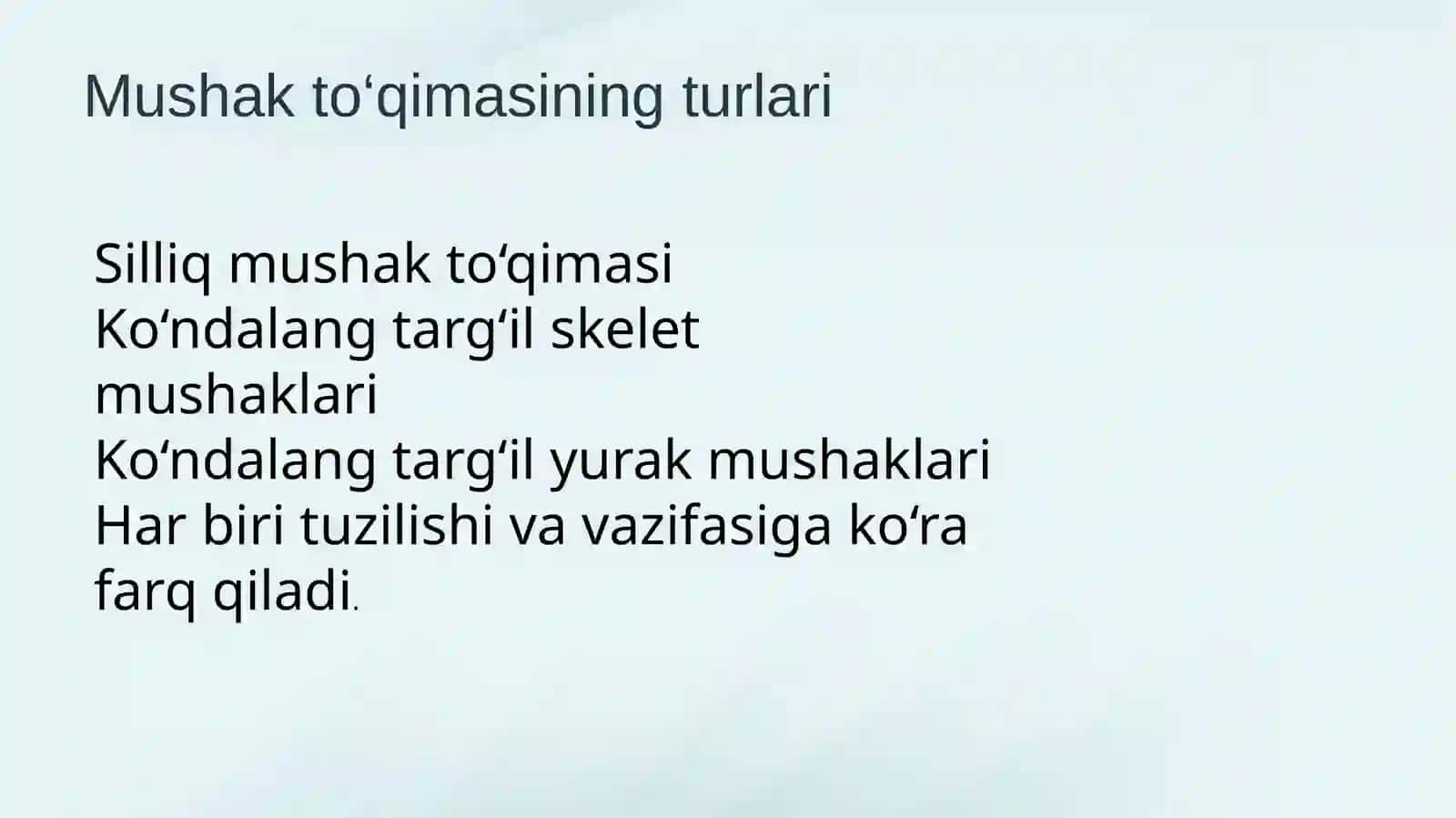 mushak va silli mushak tuqimasi. Koʻndalang targʻil yurak mishaklari 4