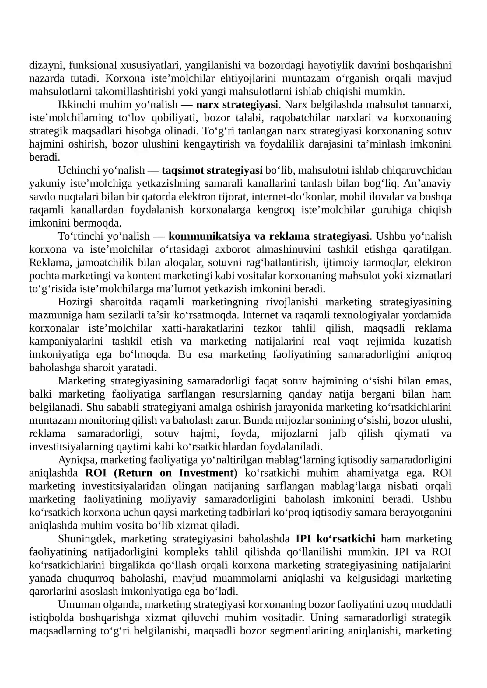 Marketing strategiyasi samaradorligini baholash (IPI va ROI) 4