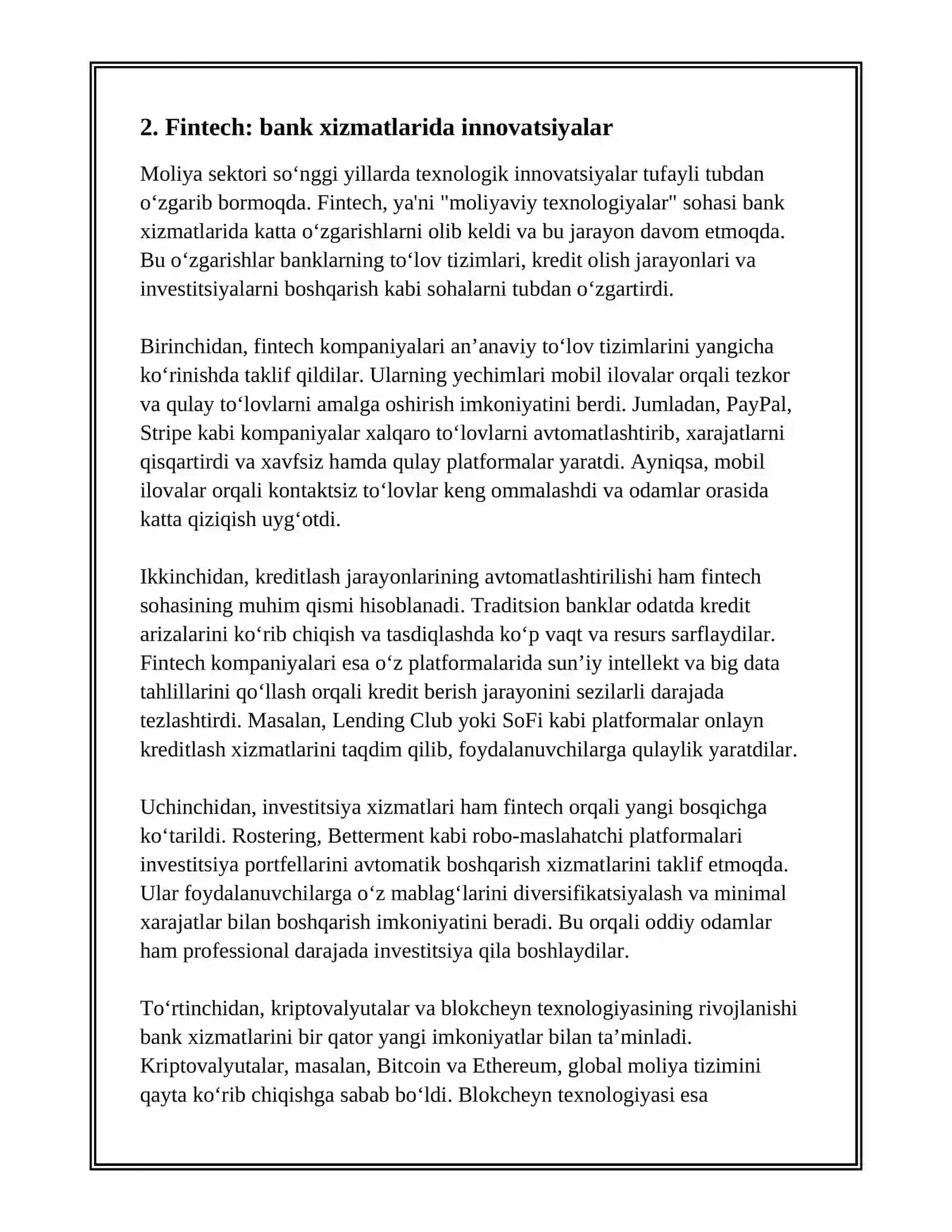 MOLIYAVIY INNOVATSIYALAR VA TEHNOLOGIYALARNING RIVOJLANISHI 4