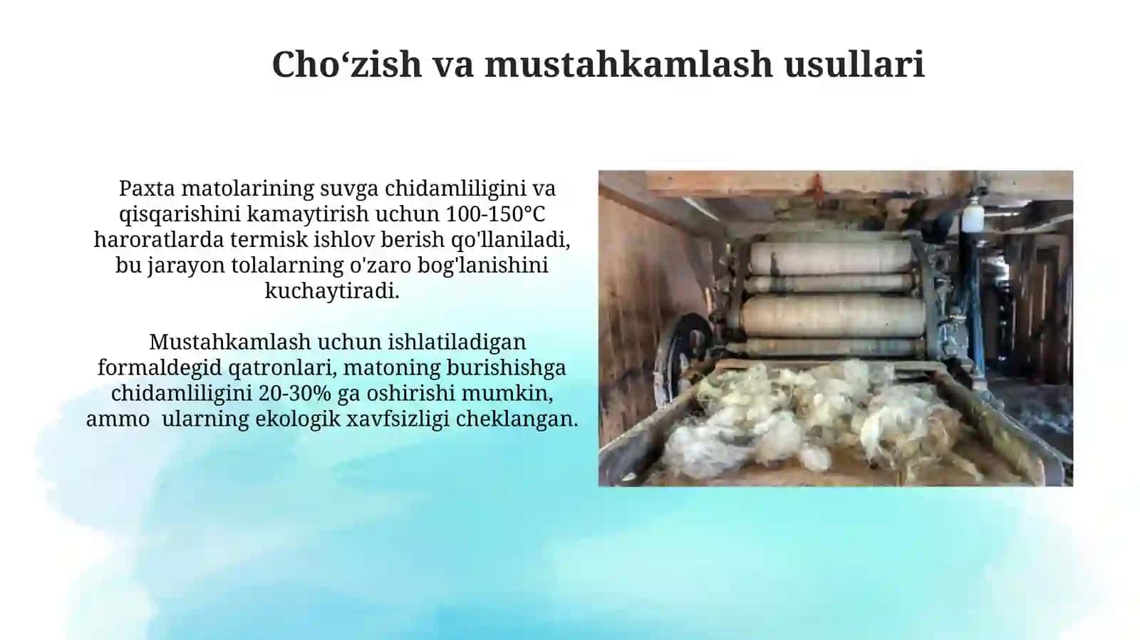 Jun tolali matolarga kimyoviy ishlov berish 4
