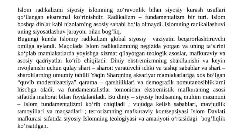 Diniy fundamentalizm radikalizm va terrorizmning tarixi va yoʻnalishlari 4