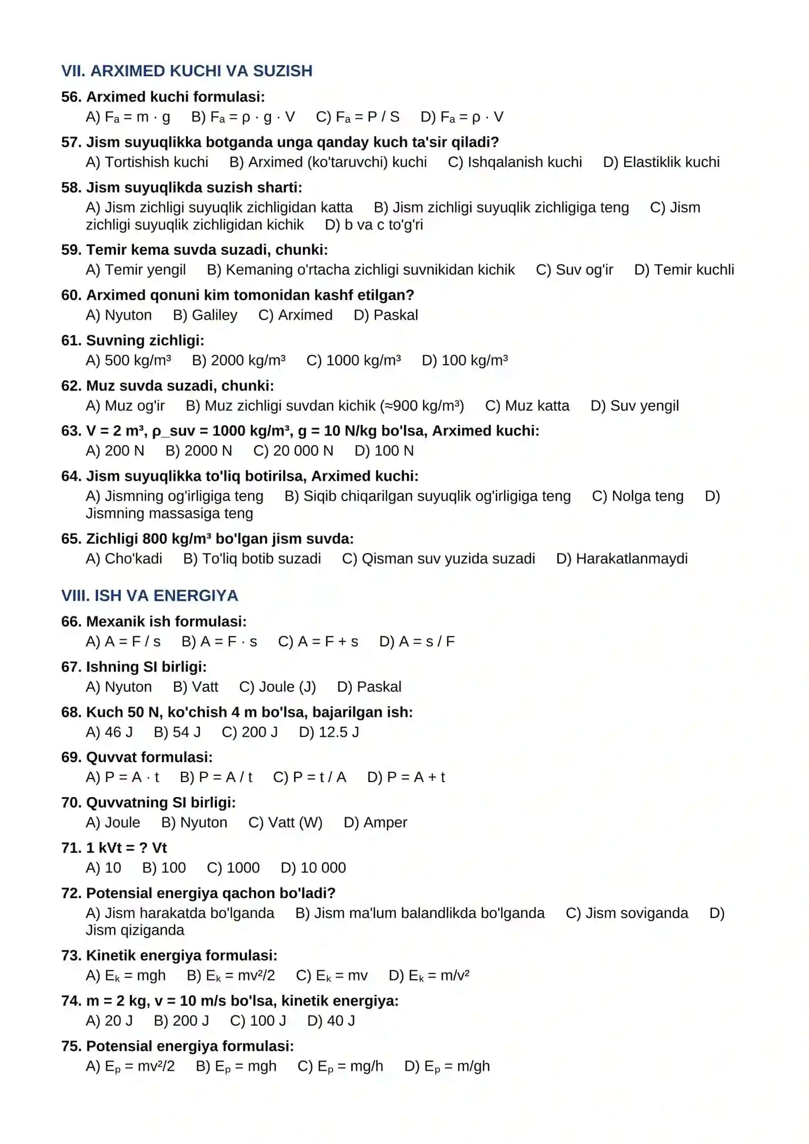 6-SINF FIZIKA FANIDAN TEST SAVOLLARI (100 ta) 4