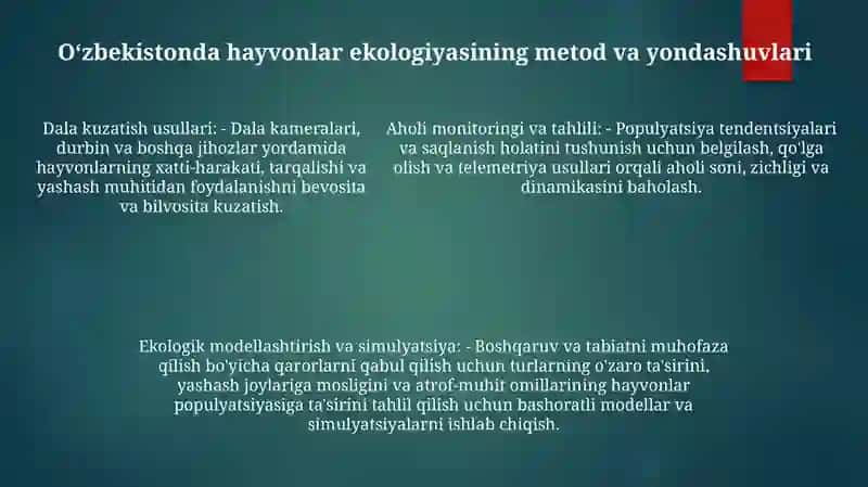 O'Zbekistonda Hayvonlar Ekologiyasini O'Rganishda Olib Borilayotgan Ilmiy Ishlar 4
