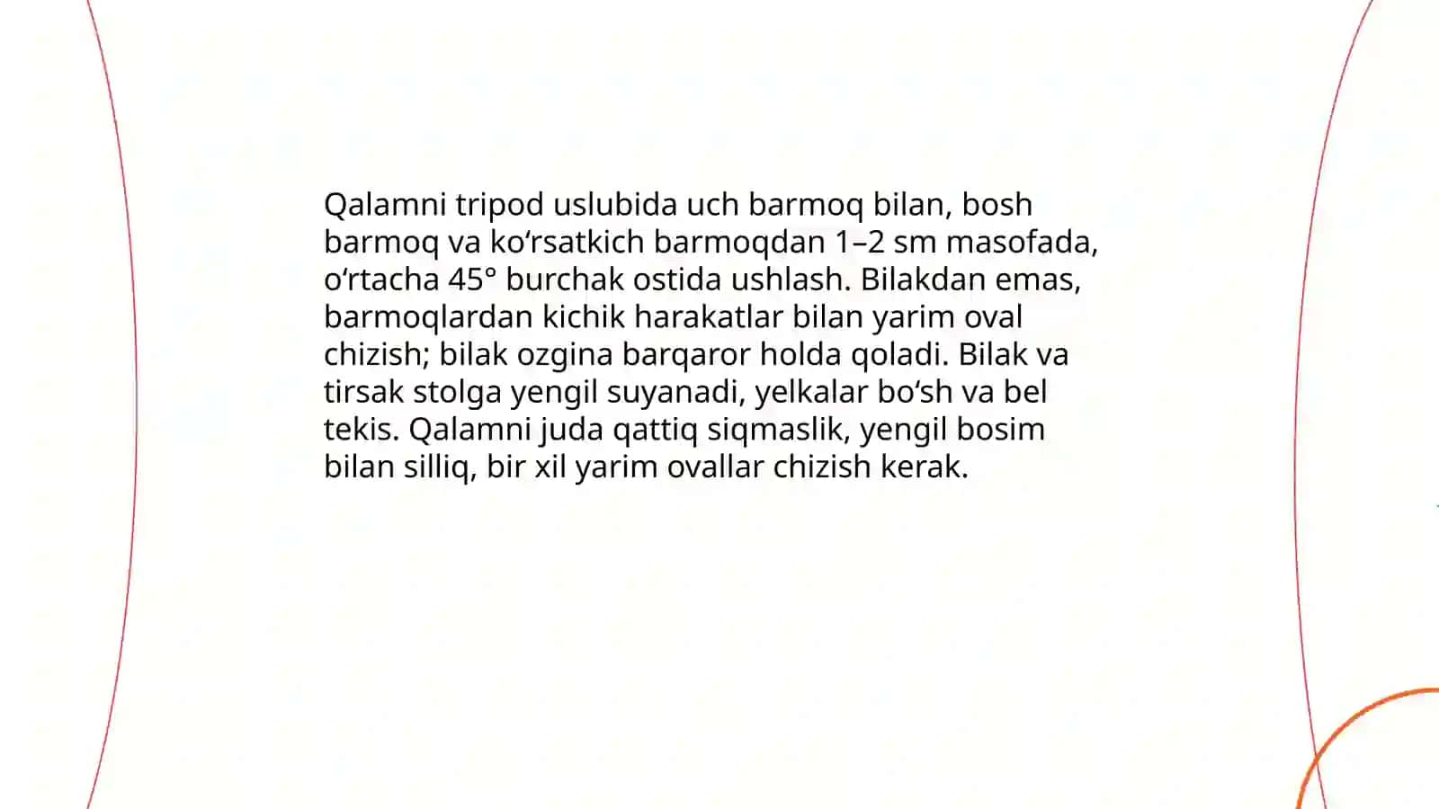 Kichik yarim oval shakli harflarni yozishga o'rgatish 4
