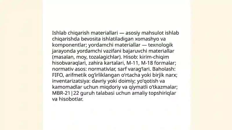 Materiallar zahiralarini turkumlash va hisobning vazifalari 4
