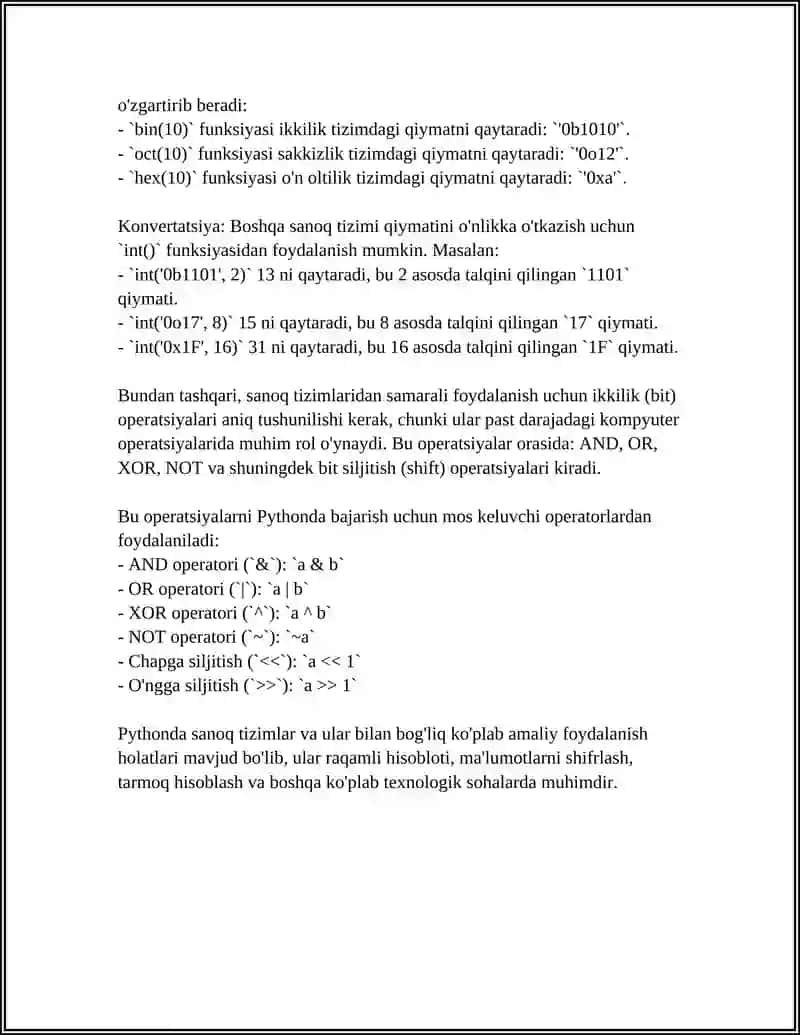 Pythonda Sanoq Sistemalar va Ular bn ishlash 4