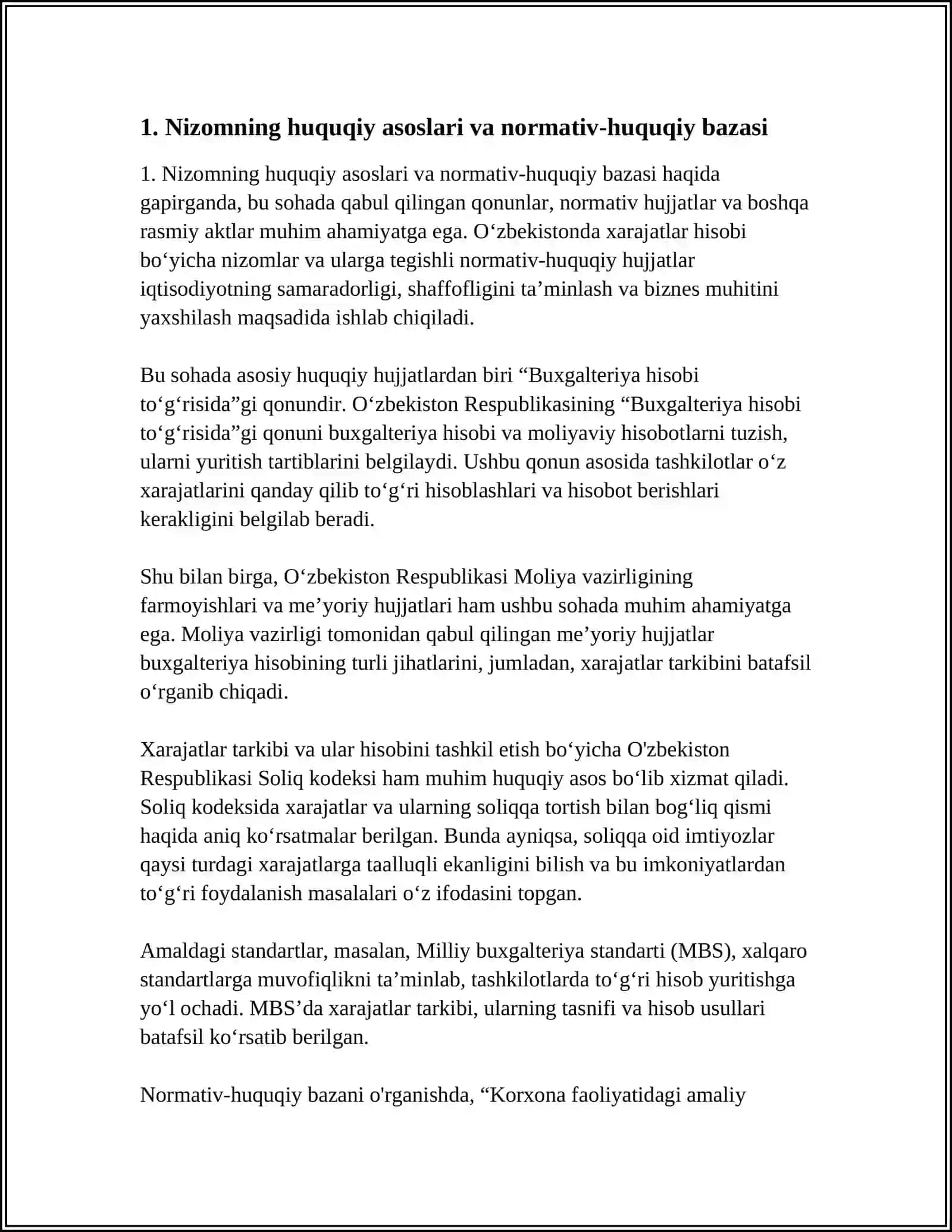 XARAJATLAR HISOBINI TASHKIL ETISHDA XARAJATLAR TARKIBI TO‘G‘RISIDAGI NIZOMNING O‘RNI VA AHAMIYATI 4