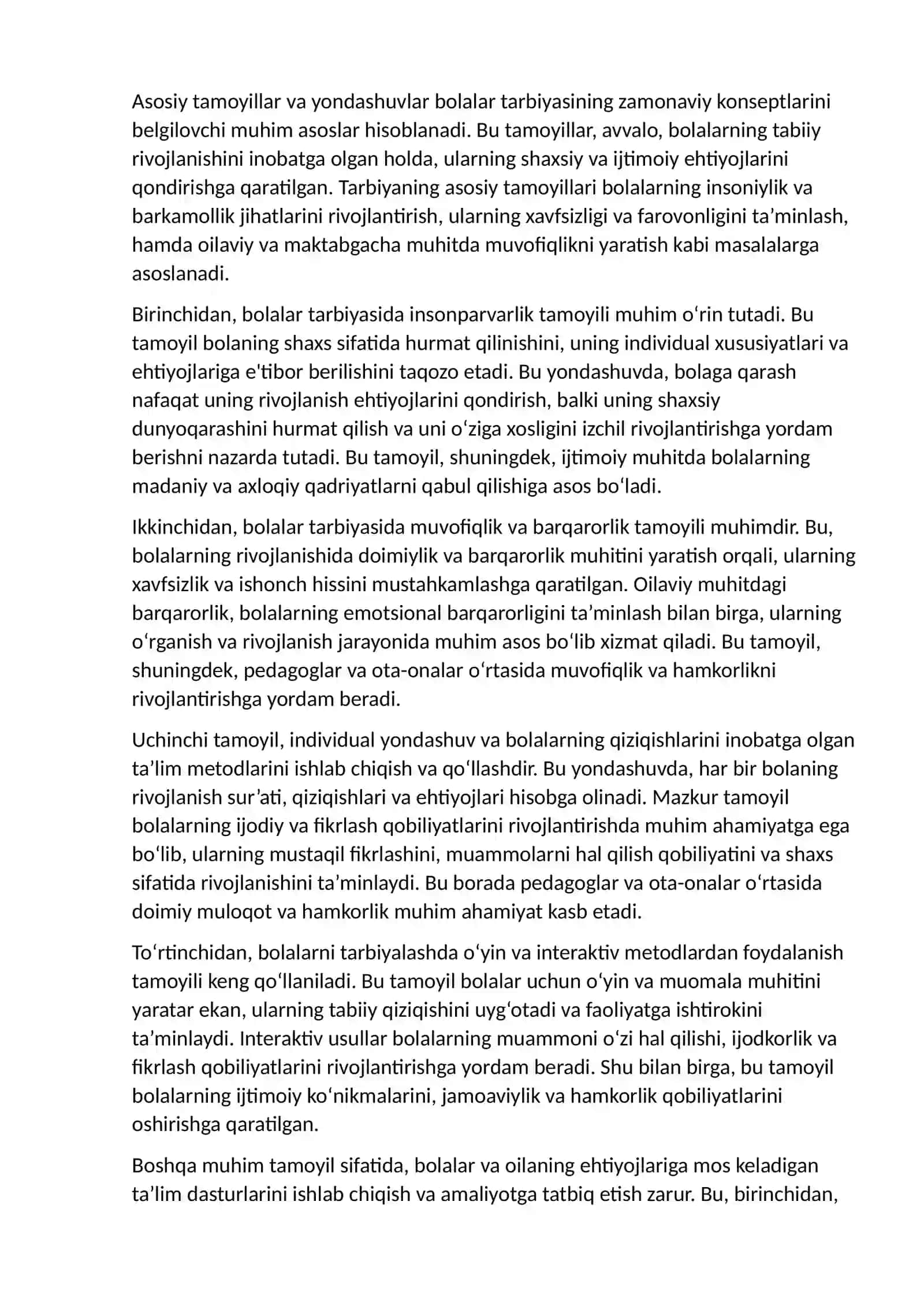 BOLA TARBIYASI. OILANI MUSTAHKAMLASH. ONALIK VA BOLALIKNI HIMOYA QILISH BOYICHA MAKTABGACHA TALIM TASHKILOTLARIDA AMALGA OSHIRILAYOTGANISHLARNING MAZMUNI BILAN TANISHISH 4