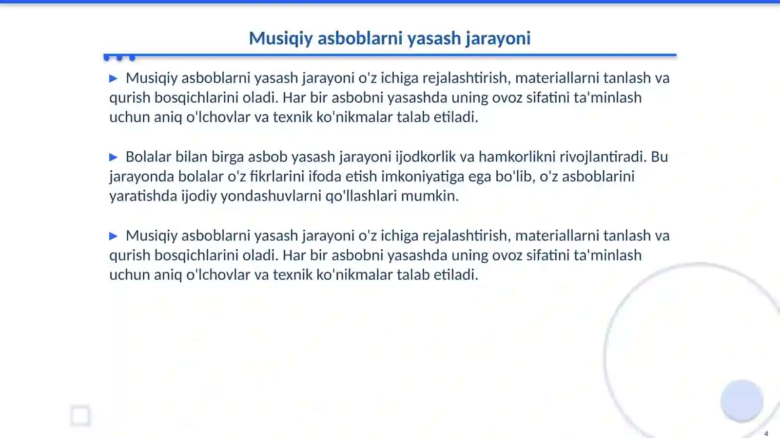 Bolalar musiqiy asboblarini yasashga oʻrgatish 4