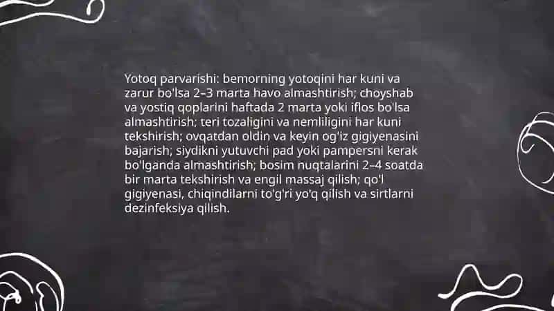 Uy sharoitda hamshiralik ishi va uning afzalliklar, sanitar oqartiruv ishlari 4