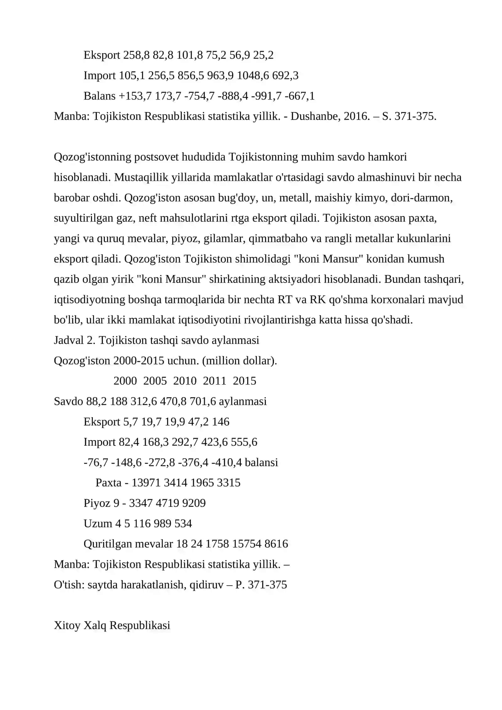 Tojikiston tashqi iqtisodiy aloqalari 4