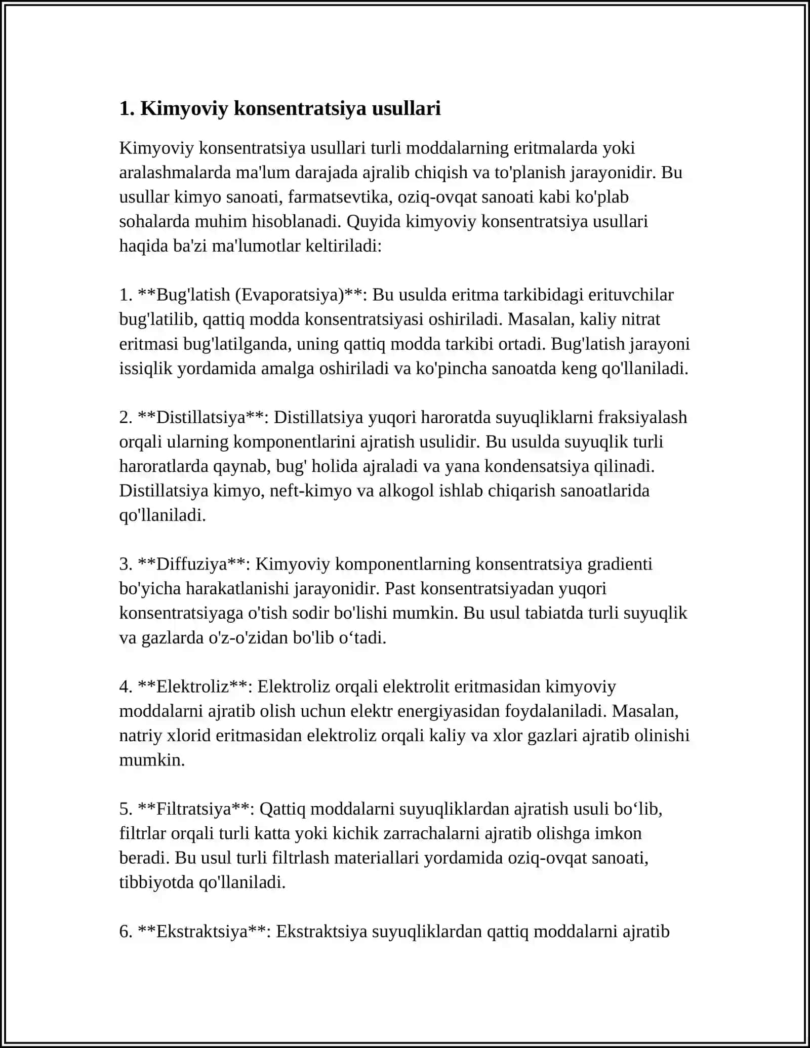 AJRATISH VA KONSENTRLASHNING KIMYOVIY,FIZIK-KIMYOVIY VA FIZIKAVIY USULLARI VA KONSENTRLASHNING EKSTRAKSION VS XROMATOGRAFIK USULLARI 4