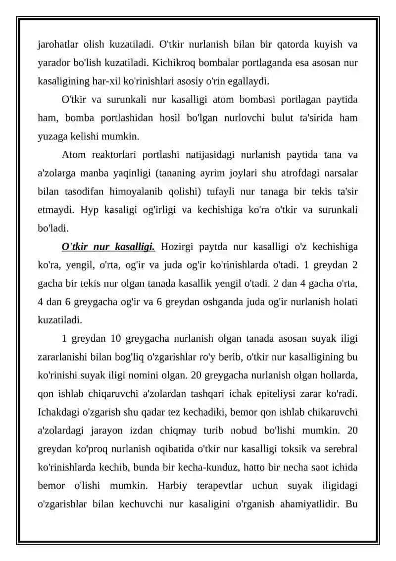 Ionlovchi nurlar, TINCHIK DAVRIDA  RADIATSION ZARARLANISH 4