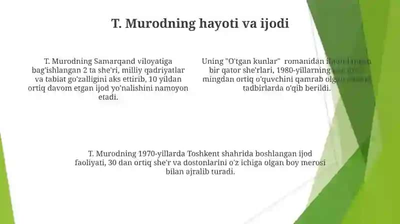 A.Oripov,E.Vohidov,T.Murod va Sh.Xolmirzayev hayoti va ijodi 4