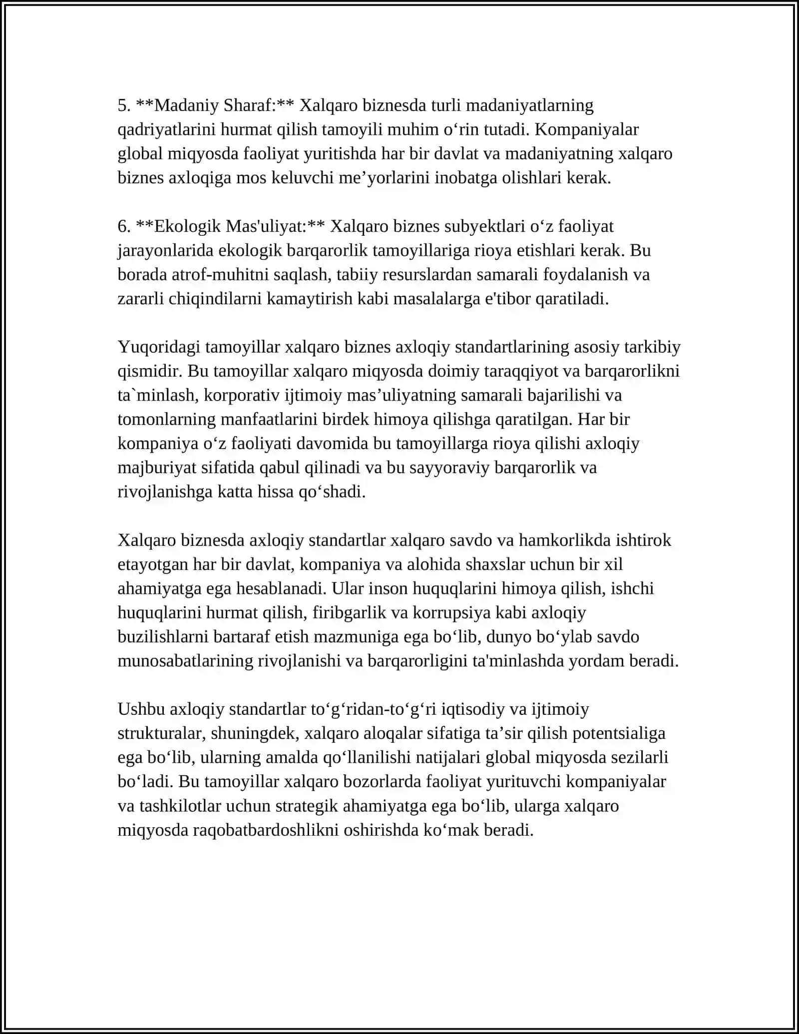 Xalqaro Biznesda Axloqiy Standartlar 4