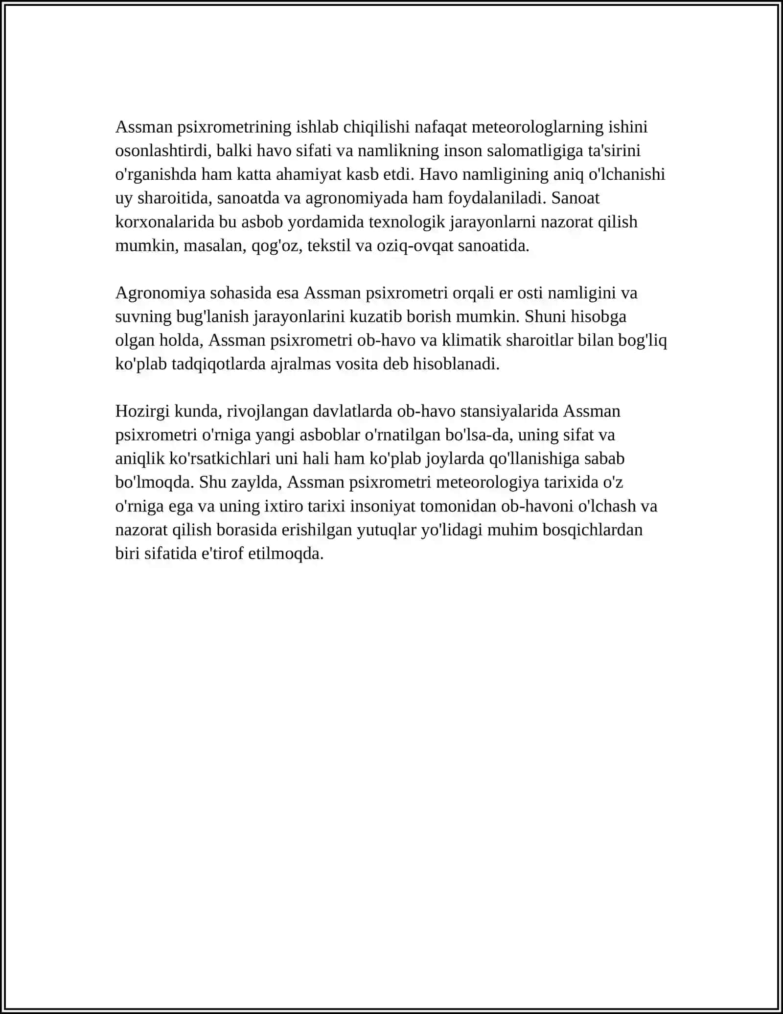 ASSMAN PSIXROMETRI YORDAMIDA HAVONING NAMLIGINI ANIQLASH 4
