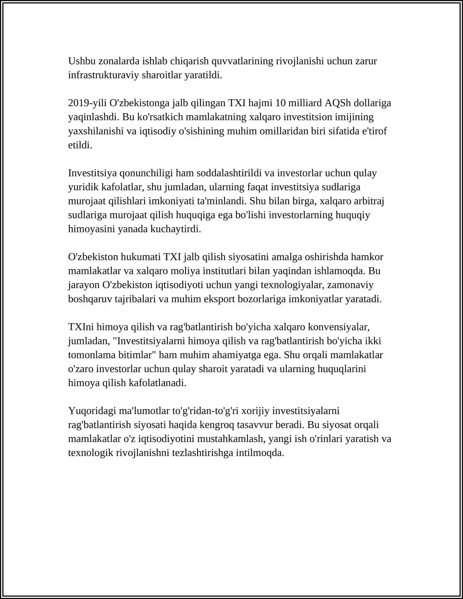 MILLIY IQTISODIYOTGA TO'G'RIDAN-TO'G'RI XORIJIYINVESTITSIYALARNI JALB QILISH YO’NALISHLARI 4