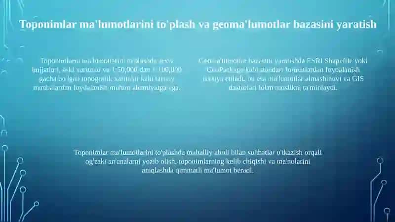 Toponimlarning fazoviy tarqalish xaritasini tuzish va tahlil qilish 4