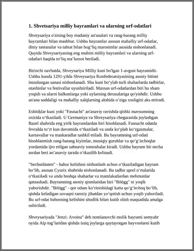SHVETSARIYA DAVLATINING MADANIYATI ANʼANALARI VA URF-ODATLARINI 4