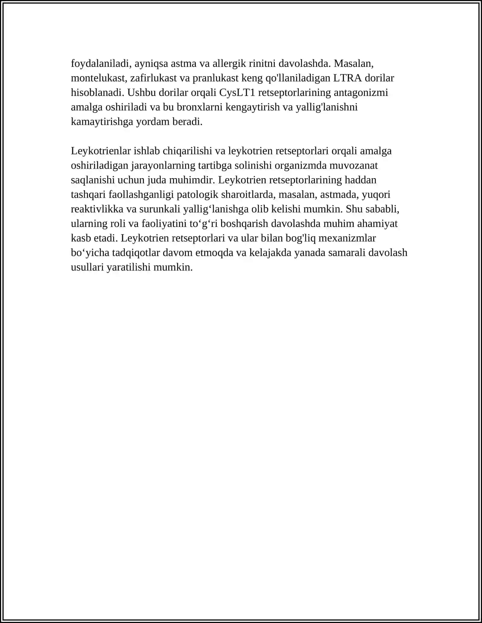 LEYKOTRIEN RETSEPTORLARIGA TA'SIR ETUVCHI DORI VOSITALARI 4