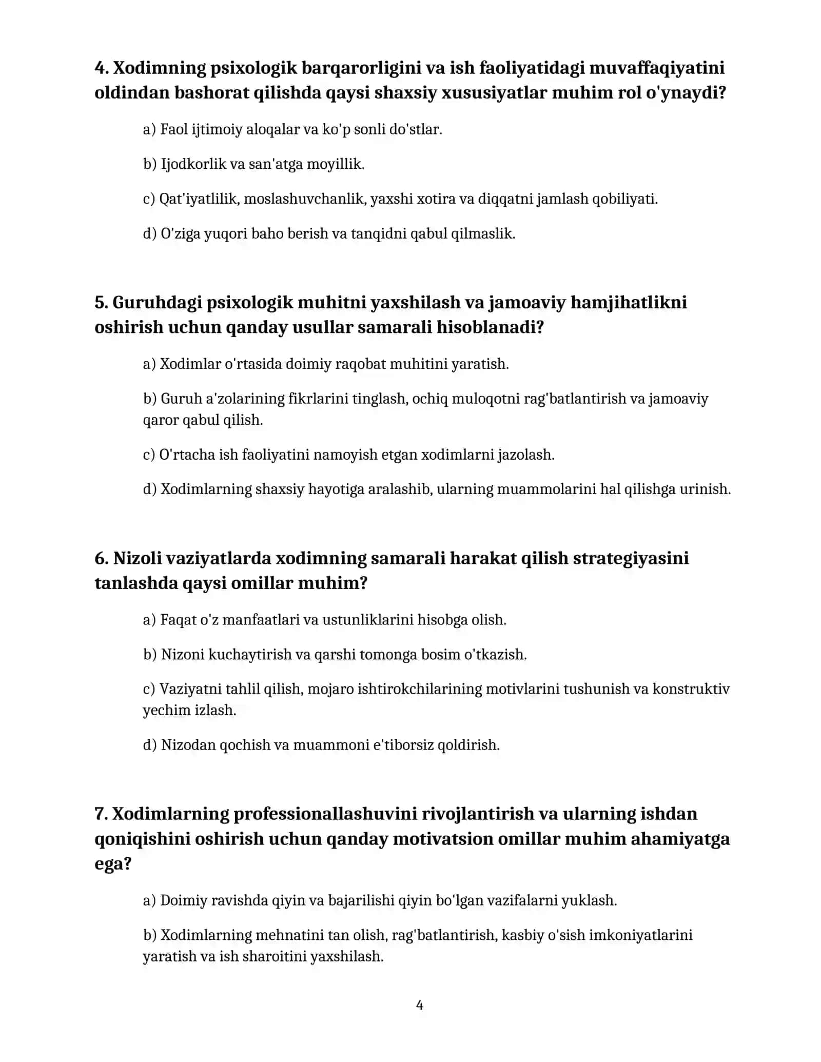 ICHKI ISHLARGA KIRIVCHILAR UCHUN PSIXOLOGIK TESTLAR TO`PLAMI 4