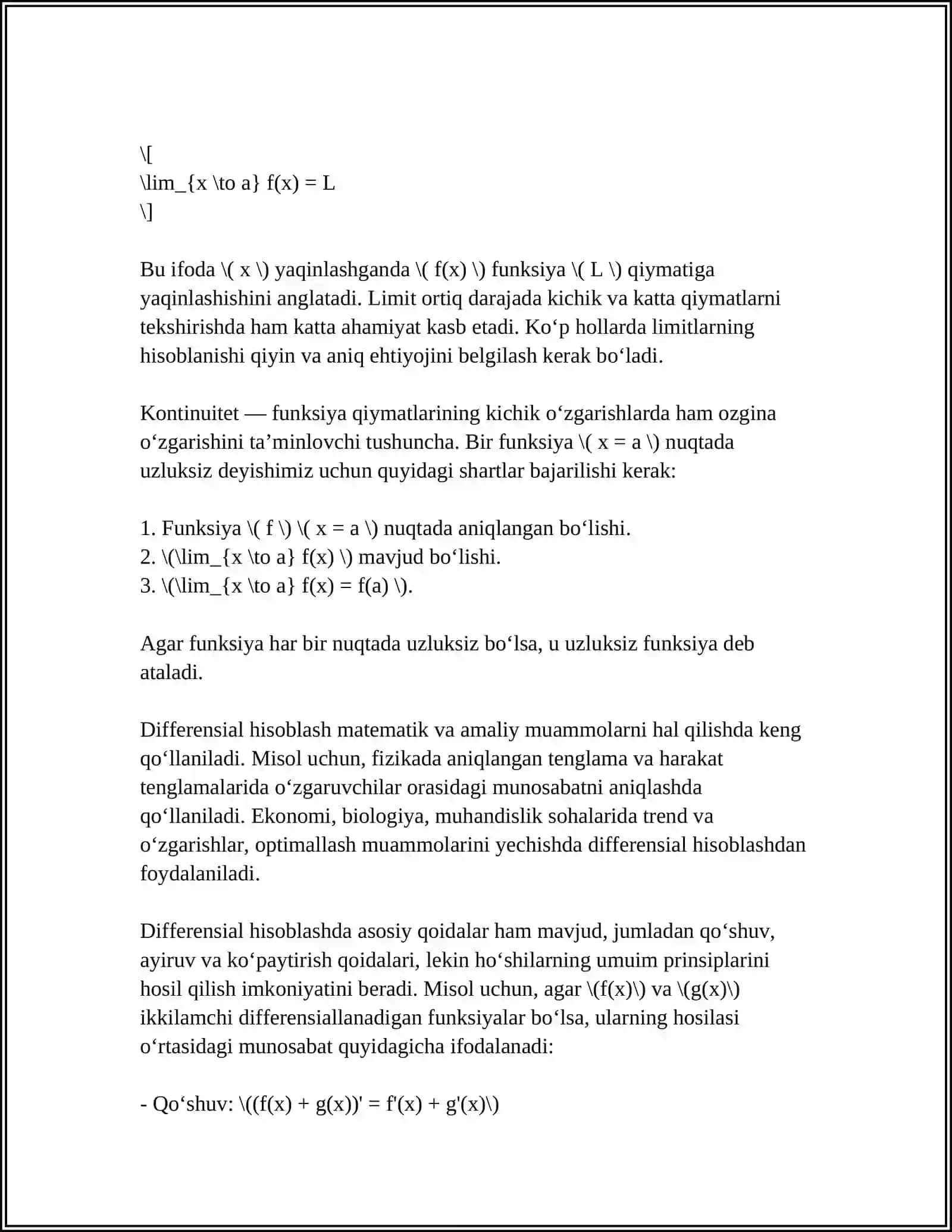 MUHAMMAD AL-XORAZMIY NOMIDAGI TOSHKENT AXBOROT TEXNOLOGIYALARI UNIVERSITETI NUKUS FILIALI.MAVZUSI.MOLIYAVIY TABLILDA DEFFIRINSIAL HISOB TATBIQLARI.1 KURS 4