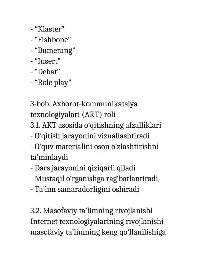 “Pedagogika: Zamonaviy ta’lim texnologiyalari – 12 betlik referat (DOCX)” 4