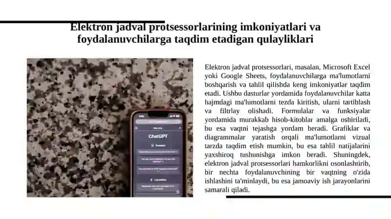 Elektron jadval protsessorlari, ularning  vazifasi va imkoniyatlari 4