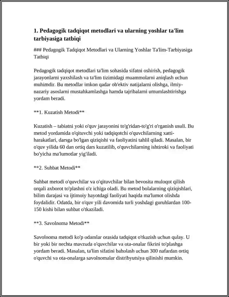 YOSHLAR TALIM TARBIYASI MUAMMOLARINI TADQIQ ETISHNING ILMIY-PEDOGOGIK METODLARI 4