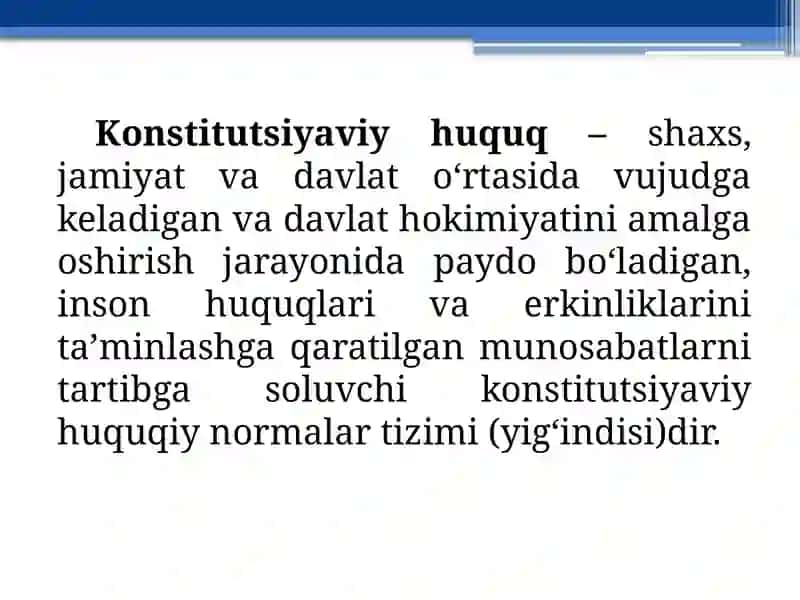 Konstitutsiyaviy huquqqa kirish. O‘zbekiston Respublikasikonstitutsiyaviytuzumi prinsiplari 4